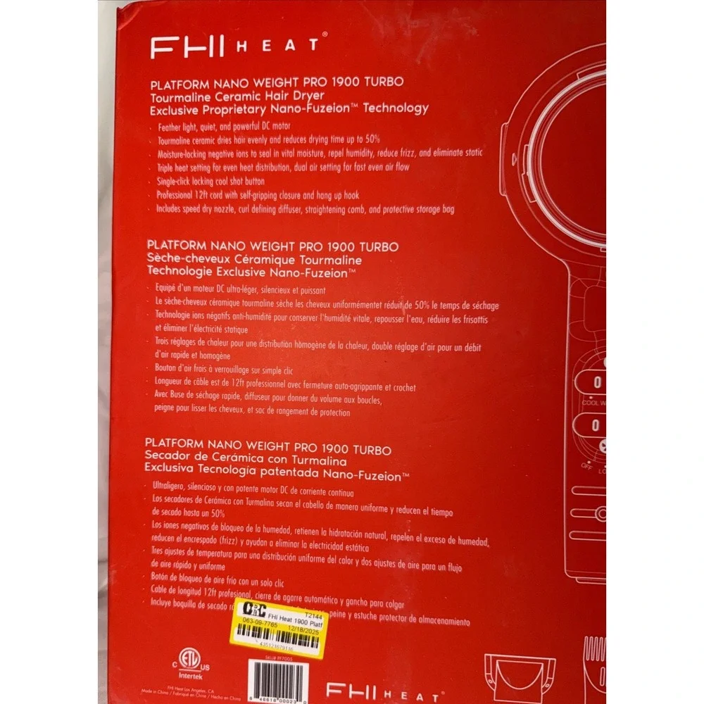 FHI Heat Platform 1900 Nano Weight Pro Turbo Hair Dryer 1500W Black 91725329